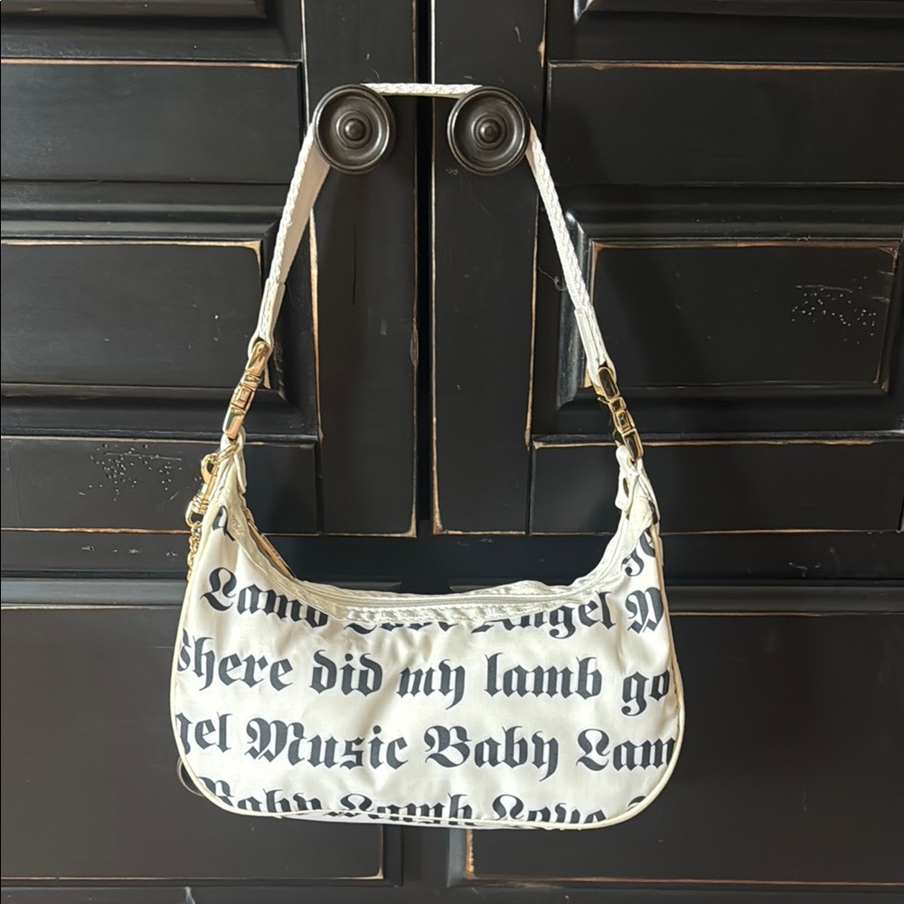 L.A.M.B. Black and White Shoulder Bag with Bold Print